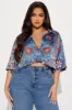Twist And Turn Satin Shirt - Blue/combo sold by Fashion Nova