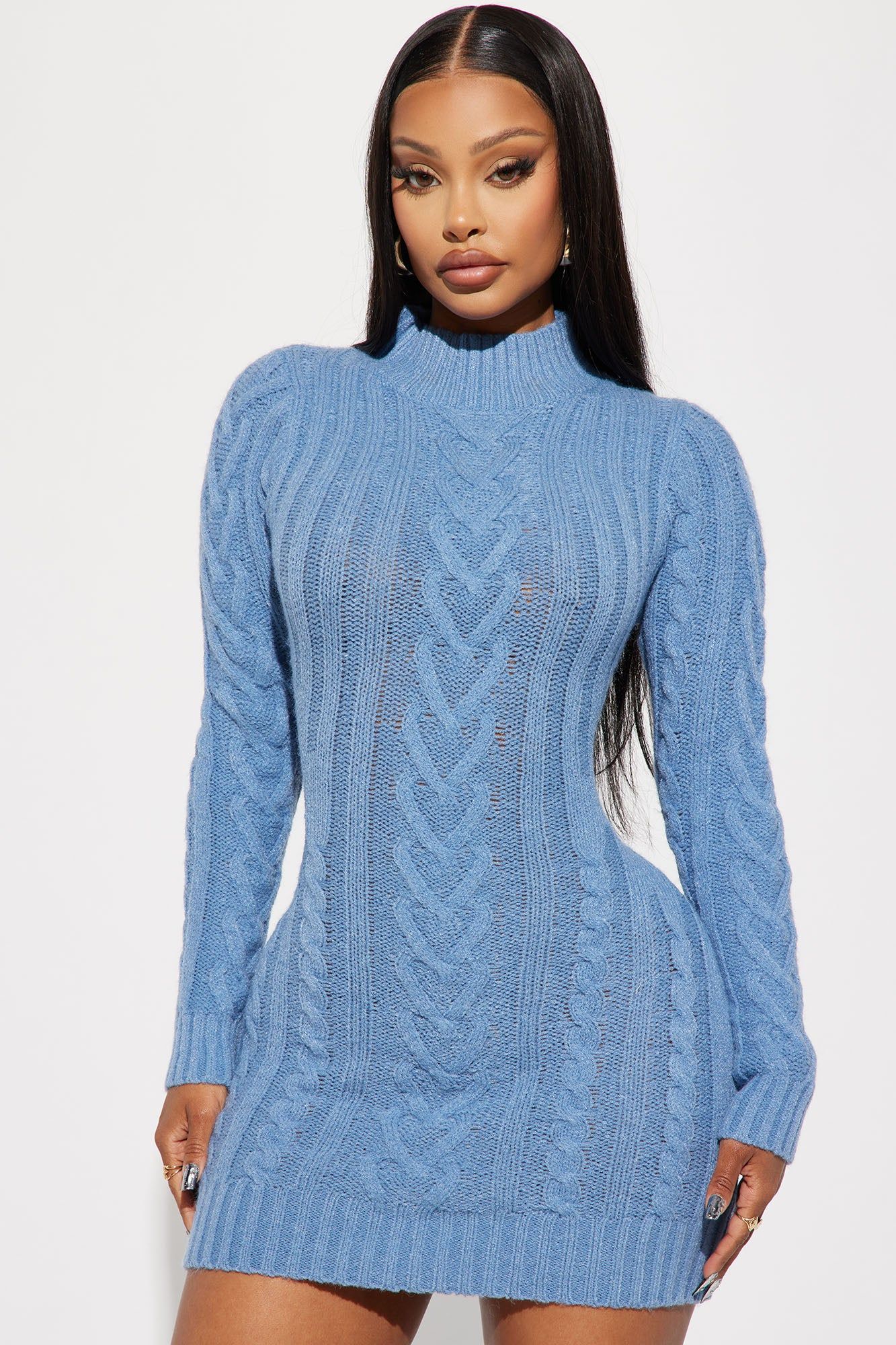 Lisa Sweater Mini Dress - Blue sold by Fashion Nova