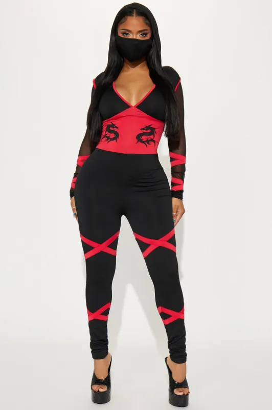 Dragon Ninja Jumpsuit 2 Piece Costume - Red/combo sold by Fashion Nova