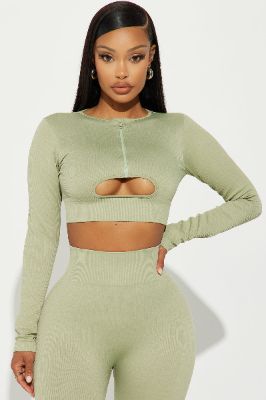 Dazani Cut Out Active Top - Sage sold by Fashion Nova