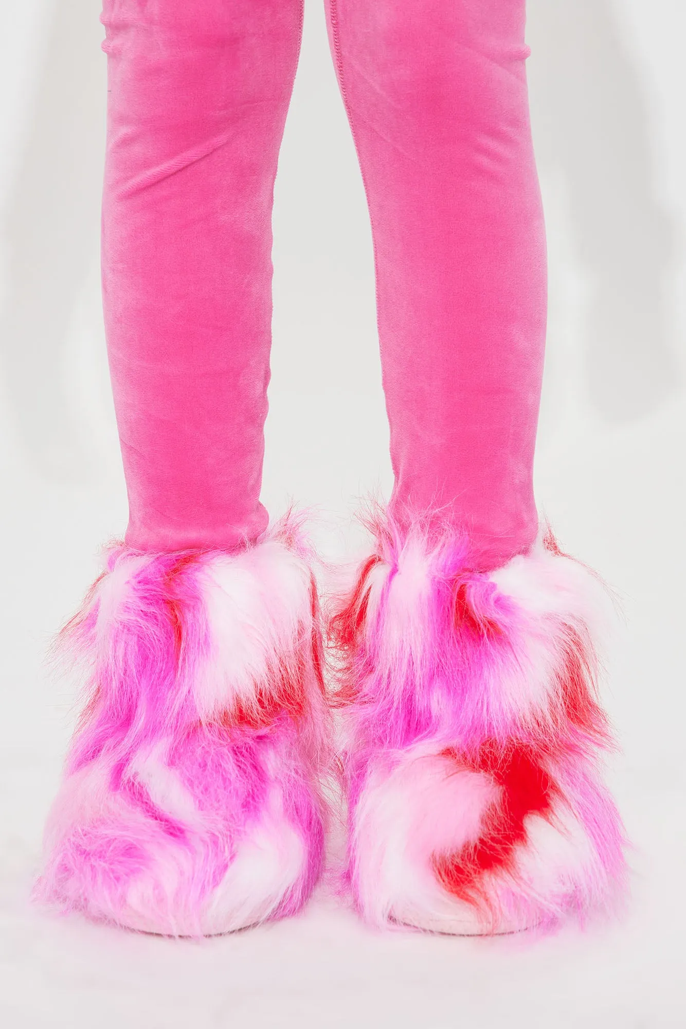 Mini Life Of The Party Fuzzy Flat Boots - Pink/combo sold by Fashion Nova