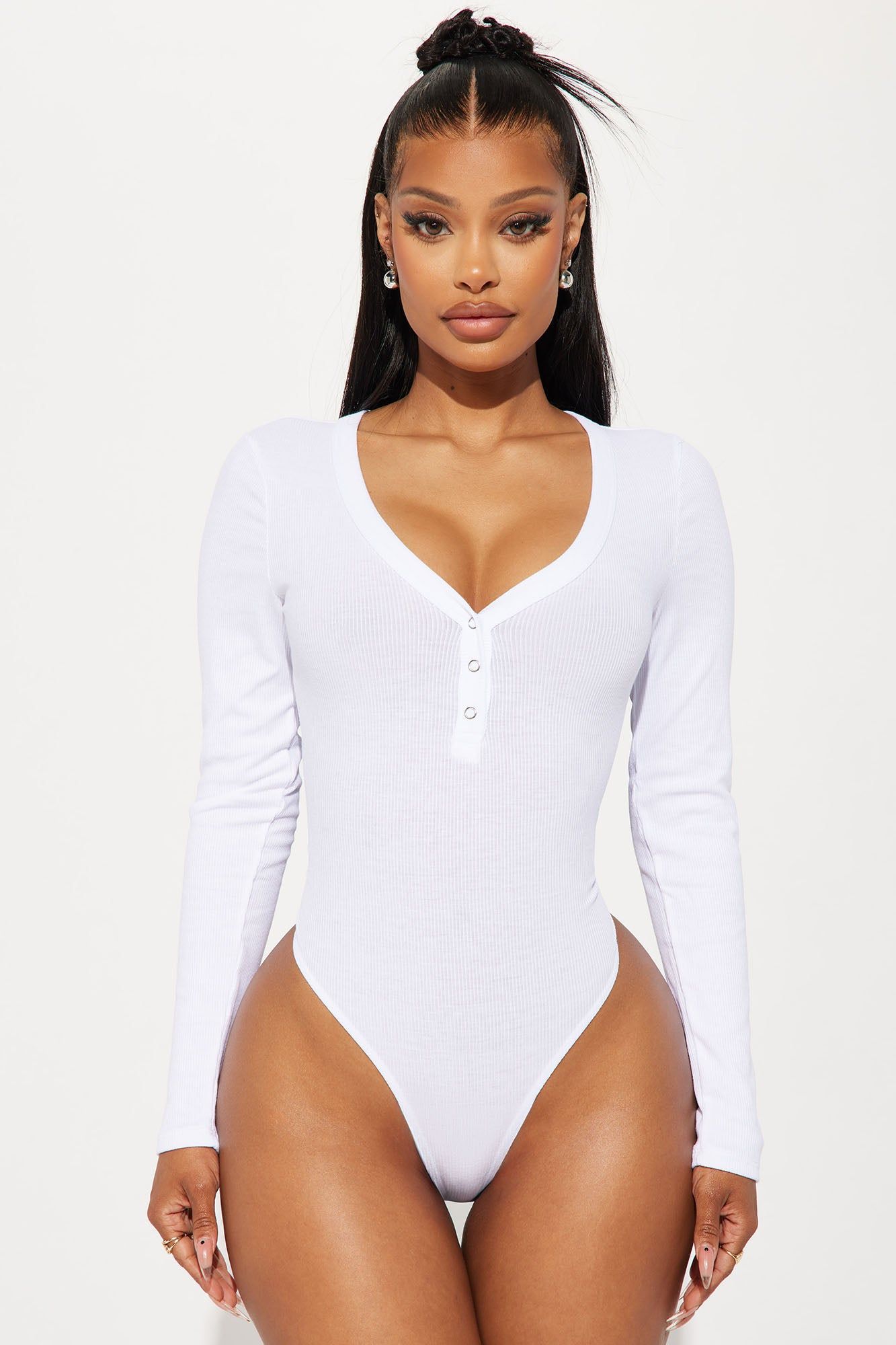 Freya Ribbed Bodysuit - White sold by Fashion Nova