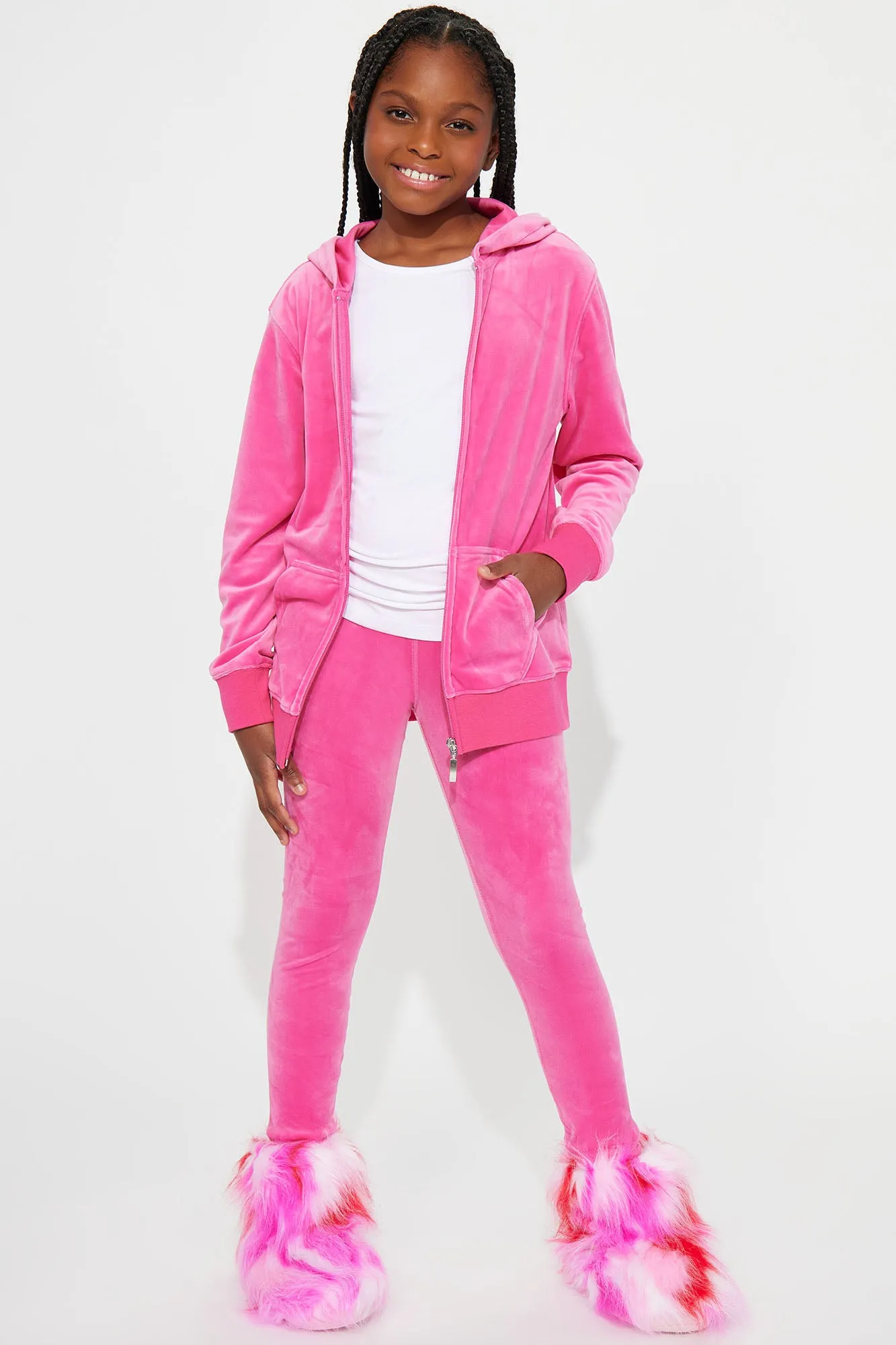 Mini Life Of The Party Fuzzy Flat Boots - Pink/combo sold by Fashion Nova product image thumbnail 2