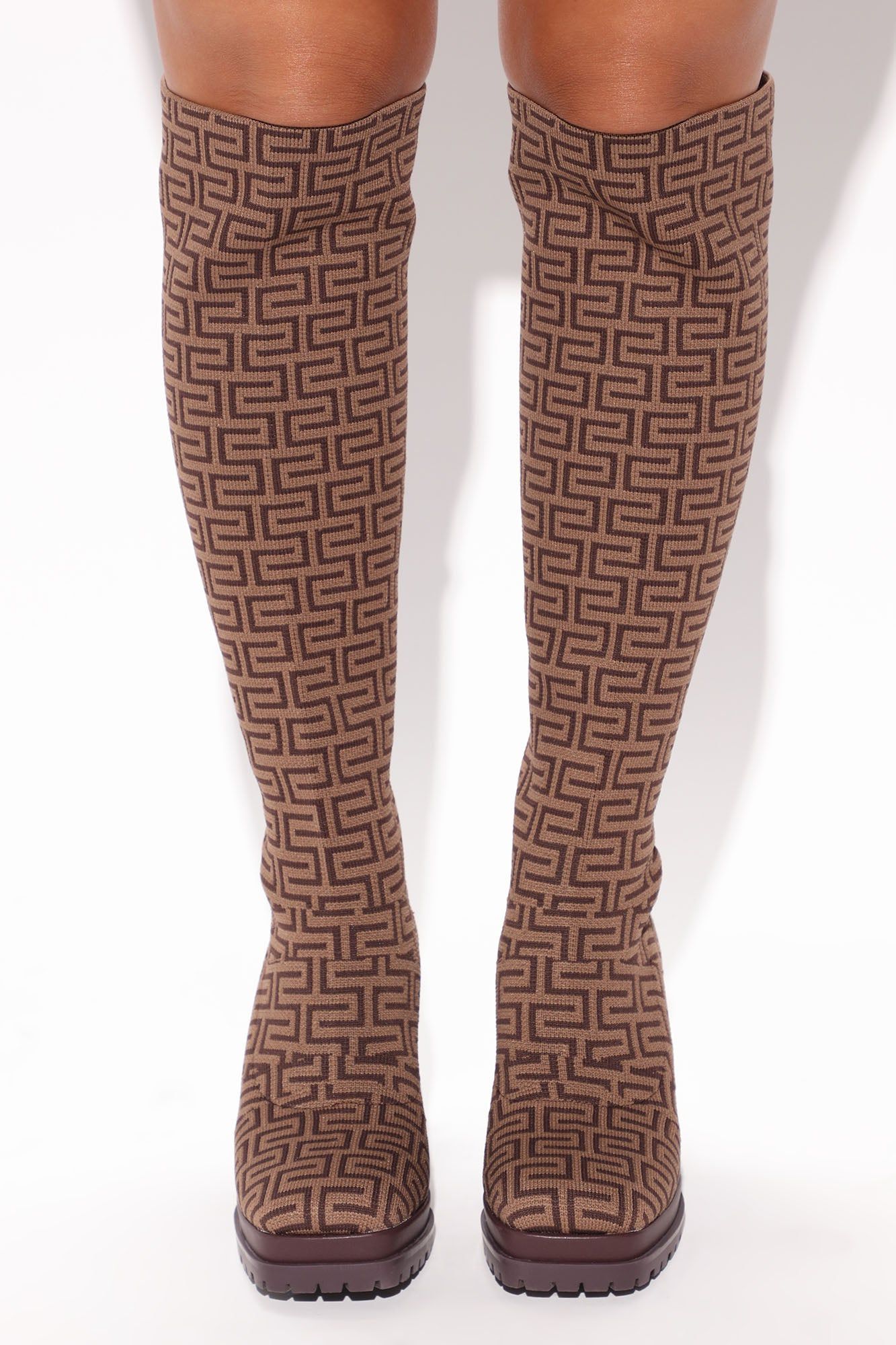 Give It Away Stretch Knee High Boots - Brown Combo sold by Fashion Nova product image thumbnail 2