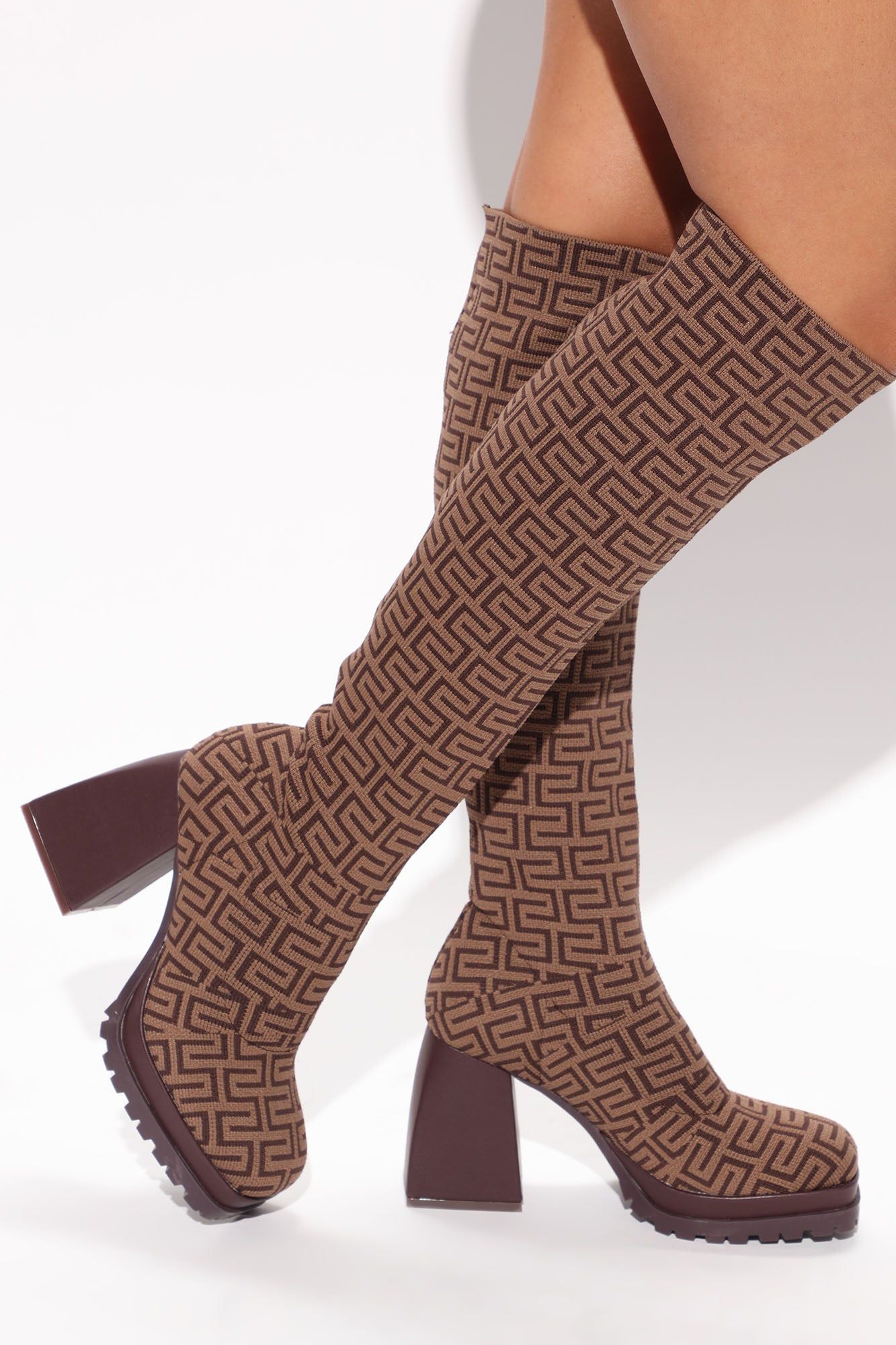 Give It Away Stretch Knee High Boots - Brown Combo sold by Fashion Nova product image thumbnail 3
