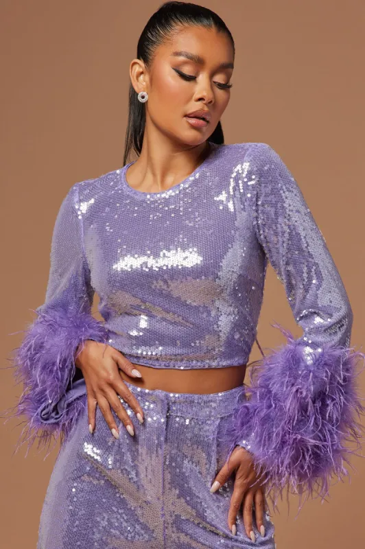 Sofia Sequin Crop Top - Lavender sold by Fashion Nova