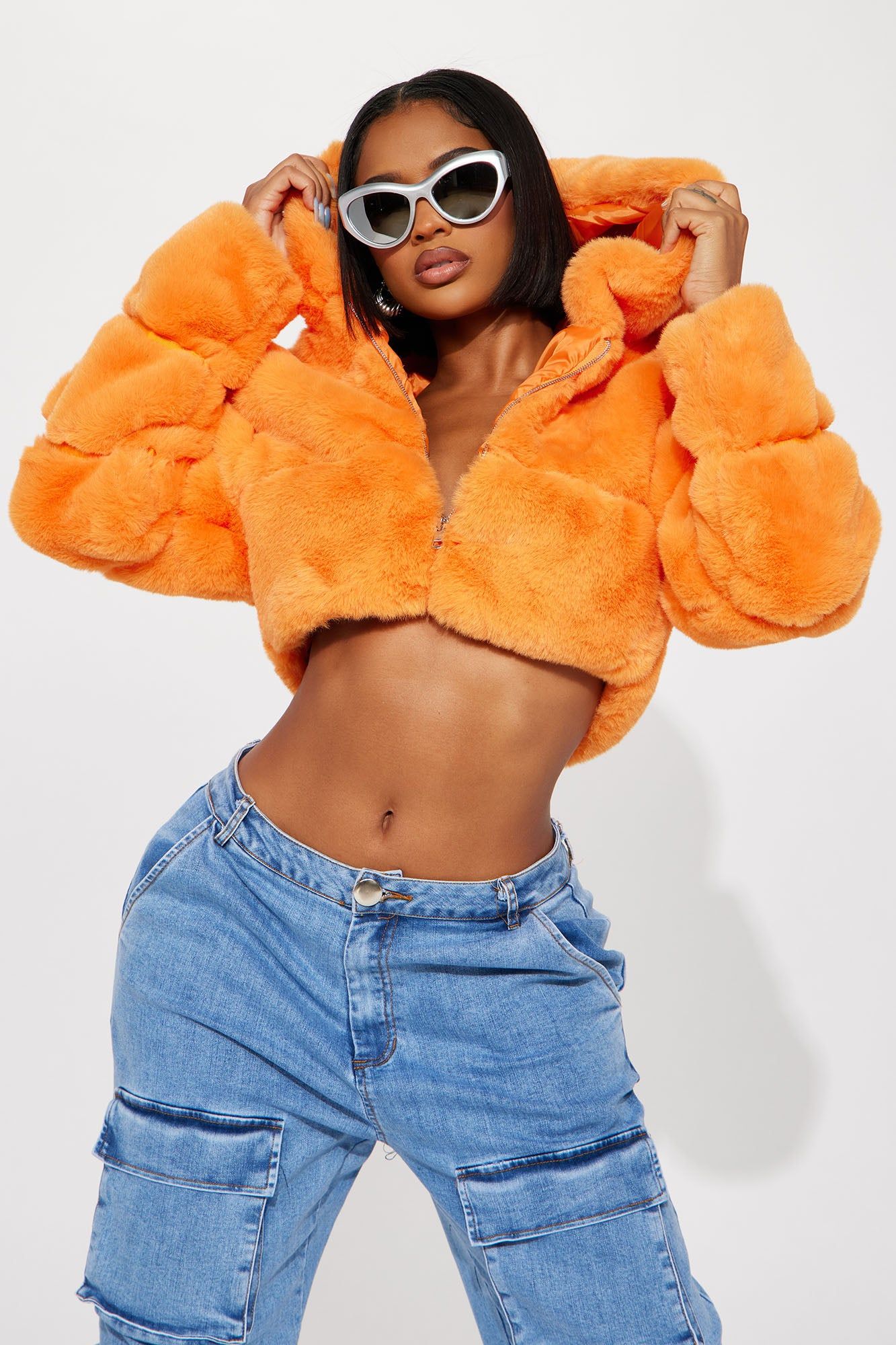 Artic Nights Faux Fur Hooded Jacket - Orange sold by Fashion Nova product image thumbnail 3