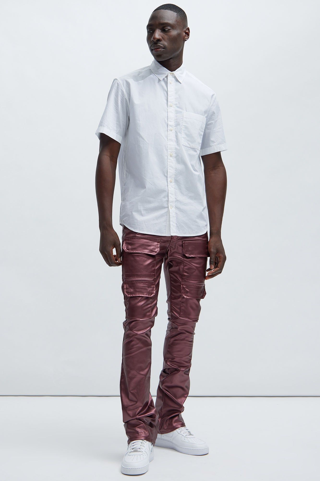 Came To Party Cargo Flare Waxed Pants - Burgundy sold by Fashion Nova product image thumbnail 2