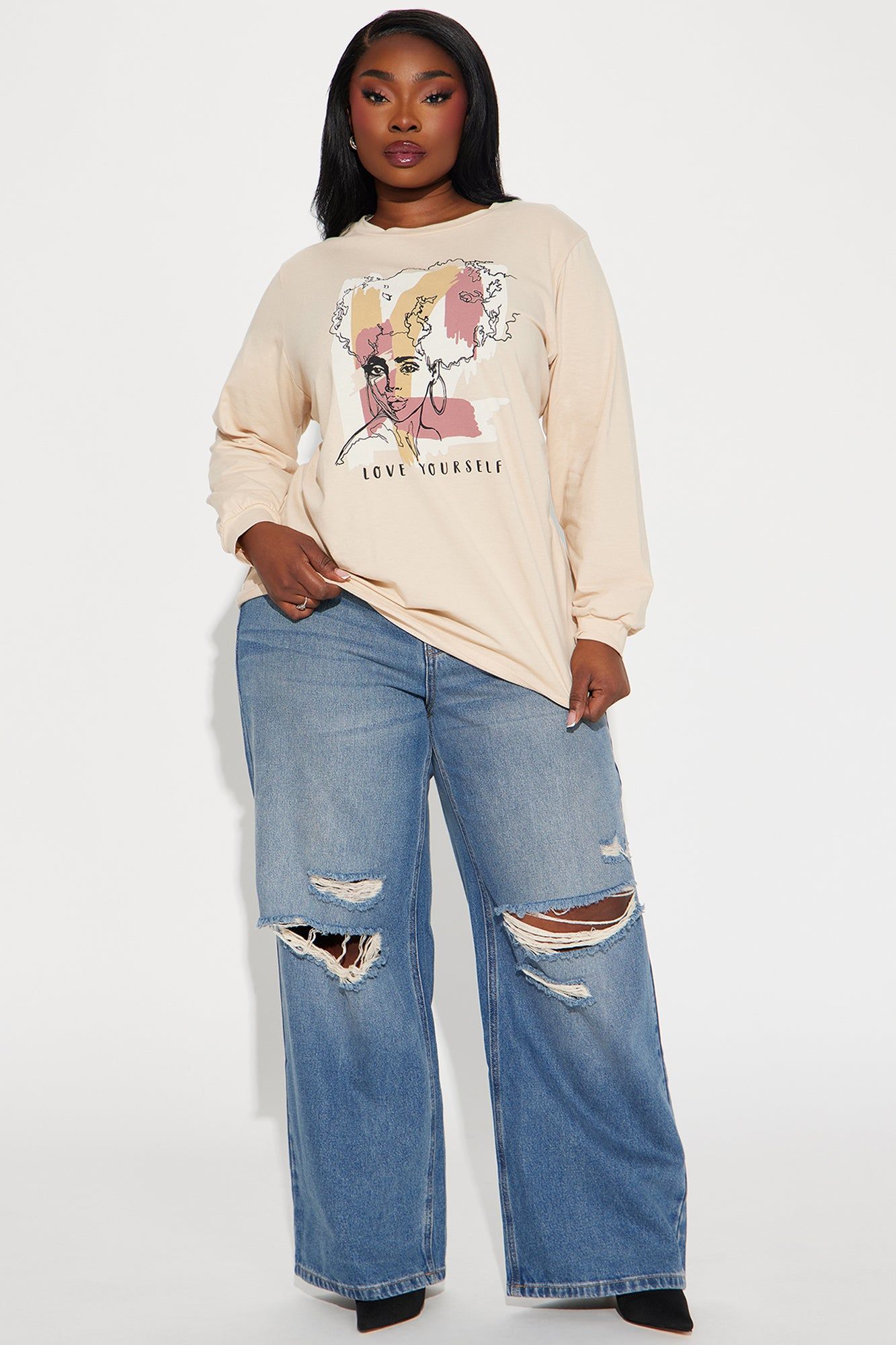 Journey To Self Love Long Sleeve Tee - Natural/Combo sold by Fashion Nova product image thumbnail 6