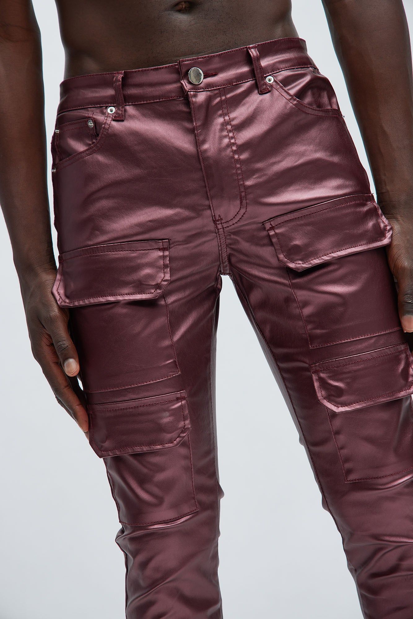 Came To Party Cargo Flare Waxed Pants - Burgundy sold by Fashion Nova product image thumbnail 4
