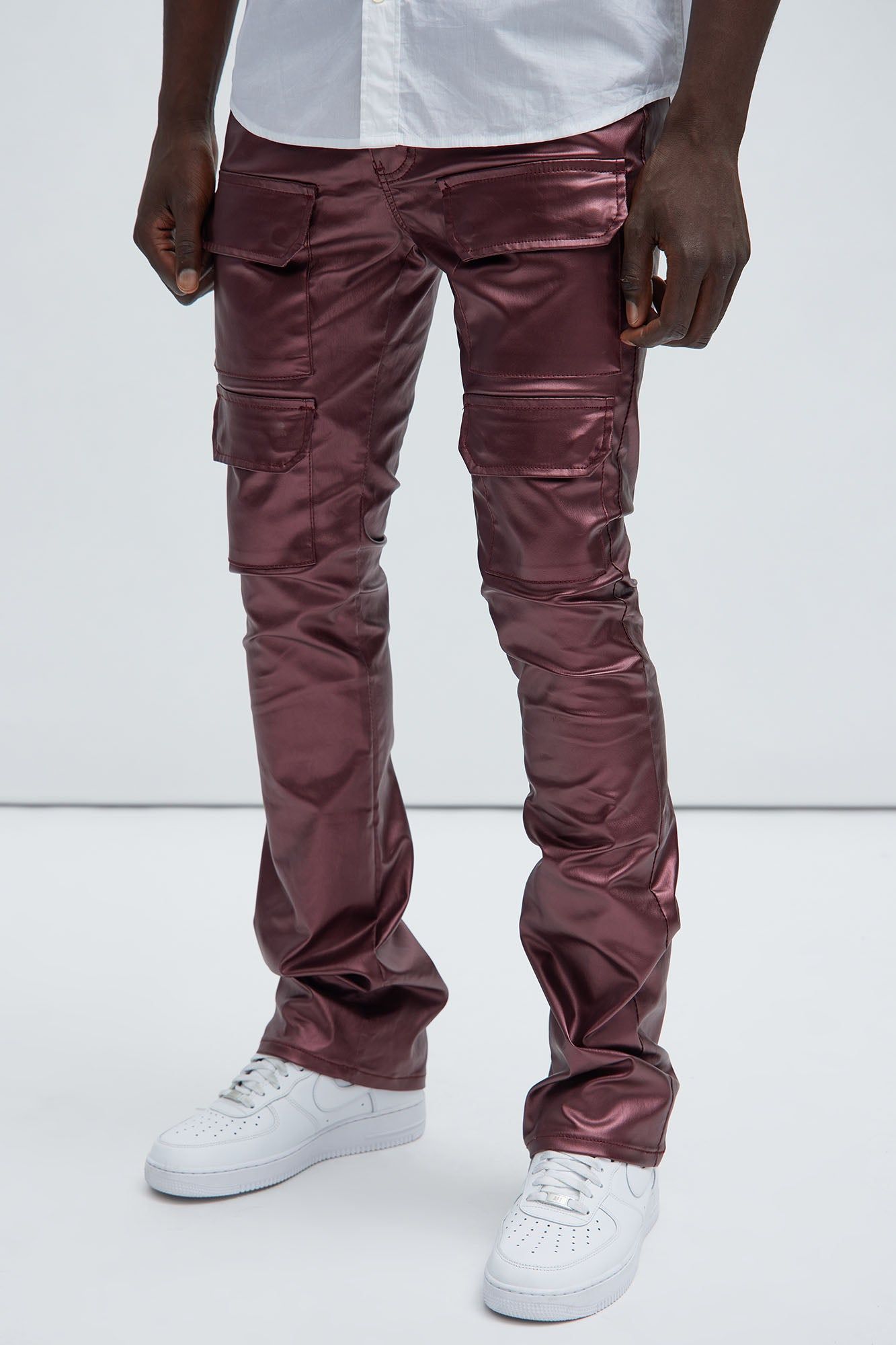 Came To Party Cargo Flare Waxed Pants - Burgundy sold by Fashion Nova product image thumbnail 3