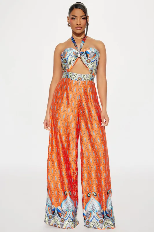 Turks and Caicos Jumpsuit - Orange/combo sold by Fashion Nova