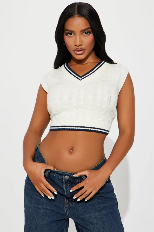 Halle Varsity Sweater Vest - White/Black sold by Fashion Nova