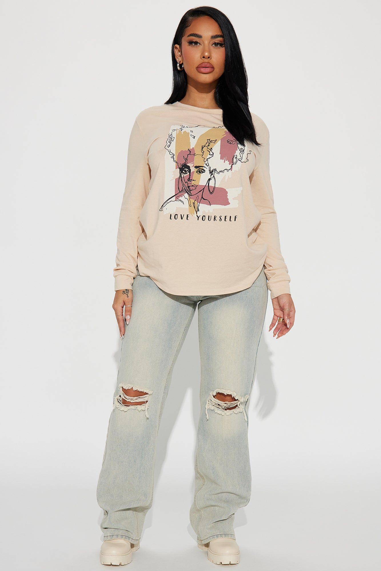 Journey To Self Love Long Sleeve Tee - Natural/Combo sold by Fashion Nova product image thumbnail 2