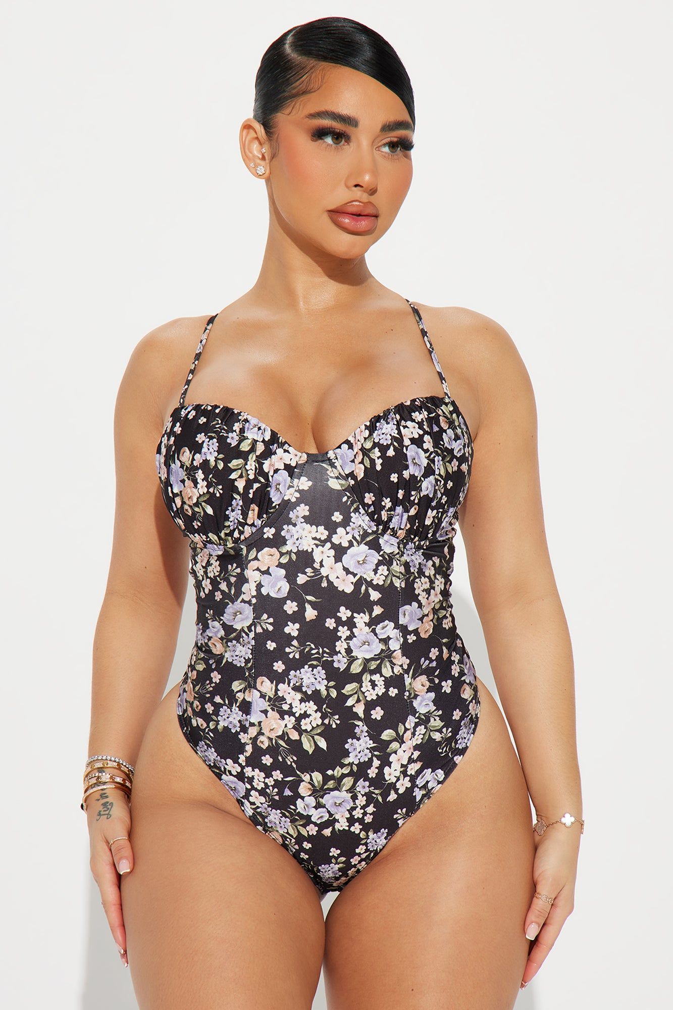 Forever Yours Floral Bodysuit - Black/combo sold by Fashion Nova