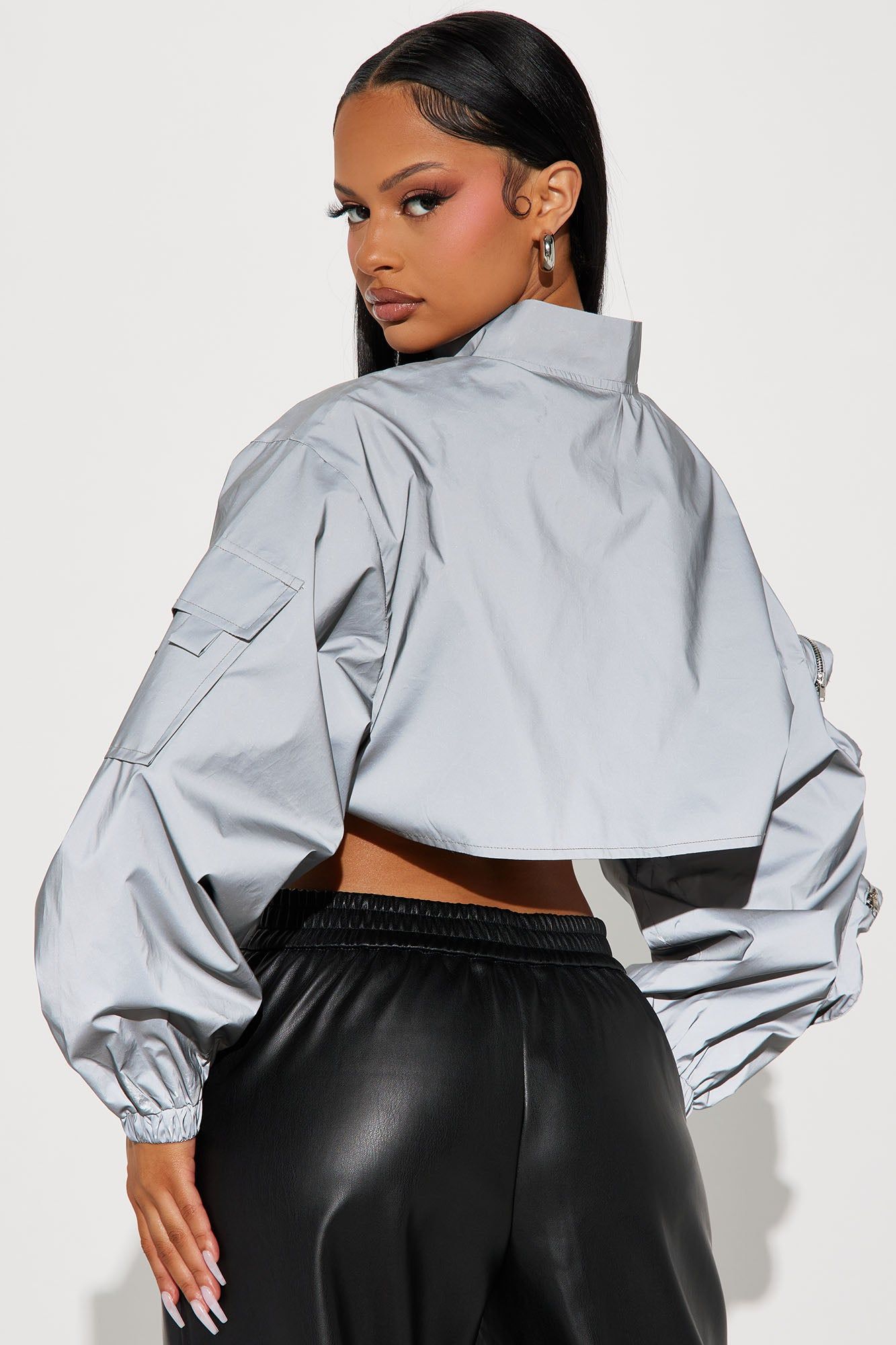 Charge It To The Game Reflective Crop Jacket - Silver sold by Fashion Nova product image thumbnail 4