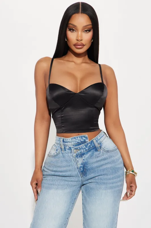 Sweet Treat Satin Cami Top - Black sold by Fashion Nova