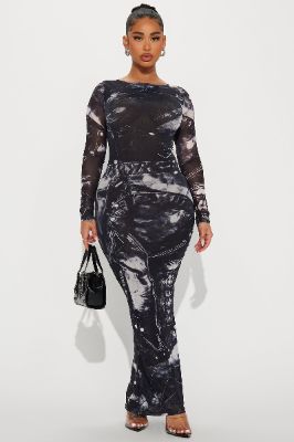 Walk My Way Mesh Maxi Dress - Black/combo sold by Fashion Nova