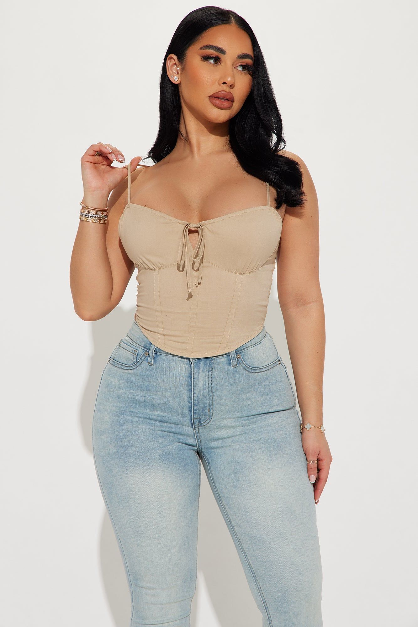 Araya Poplin Corset Top - Sand sold by Fashion Nova
