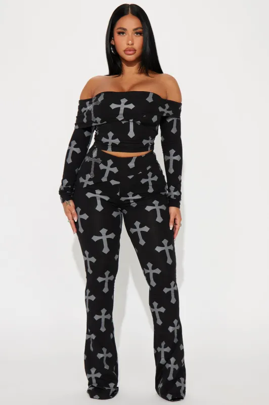 Cross My Heart Pant Set - Black/combo sold by Fashion Nova