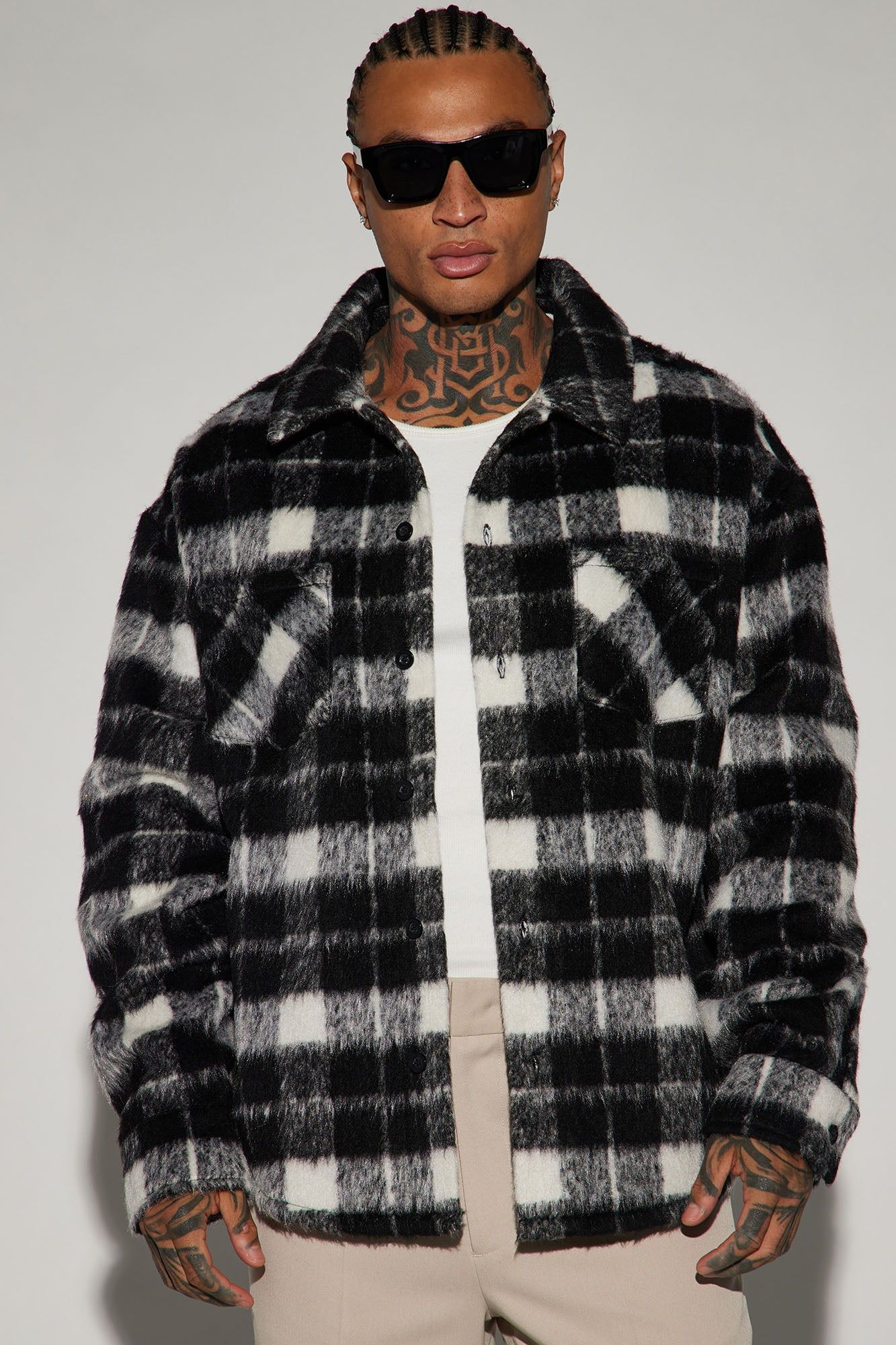 See What Happens Shacket - Black/White sold by Fashion Nova