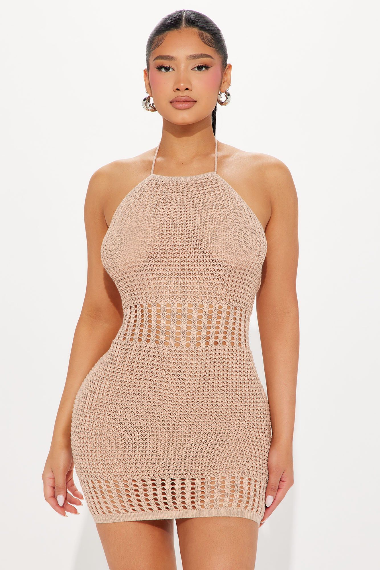 Sandra Crochet Mini Dress - Tan sold by Fashion Nova