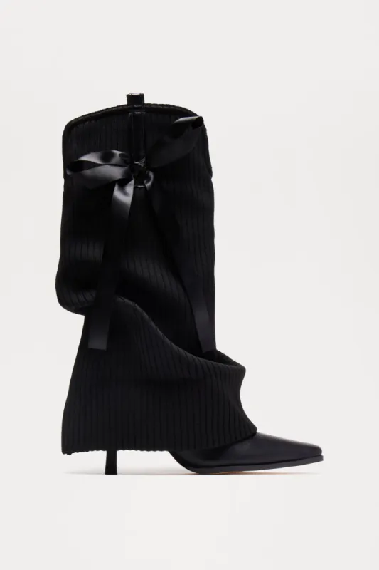 Luckie Bow Knee High Boots - Black sold by Fashion Nova