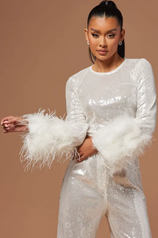 Sofia Sequin Crop Top - White sold by Fashion Nova