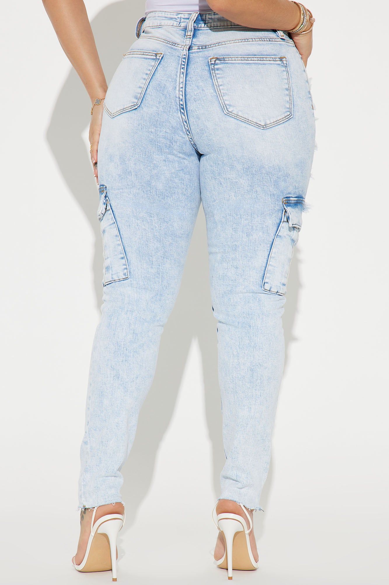 Called Out Low Stretch Cargo Skinny Jeans - Light Wash sold by Fashion Nova product image thumbnail 3