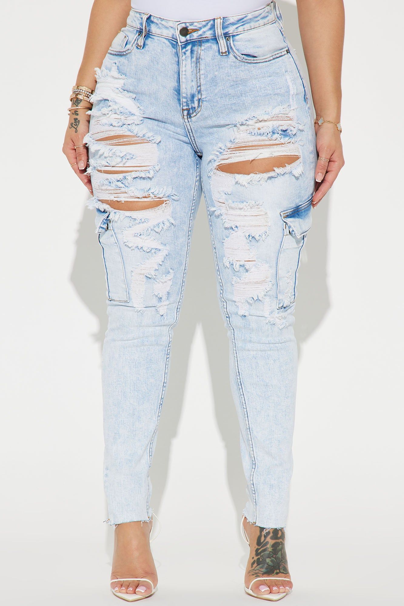 Called Out Low Stretch Cargo Skinny Jeans - Light Wash sold by Fashion Nova product image thumbnail 2