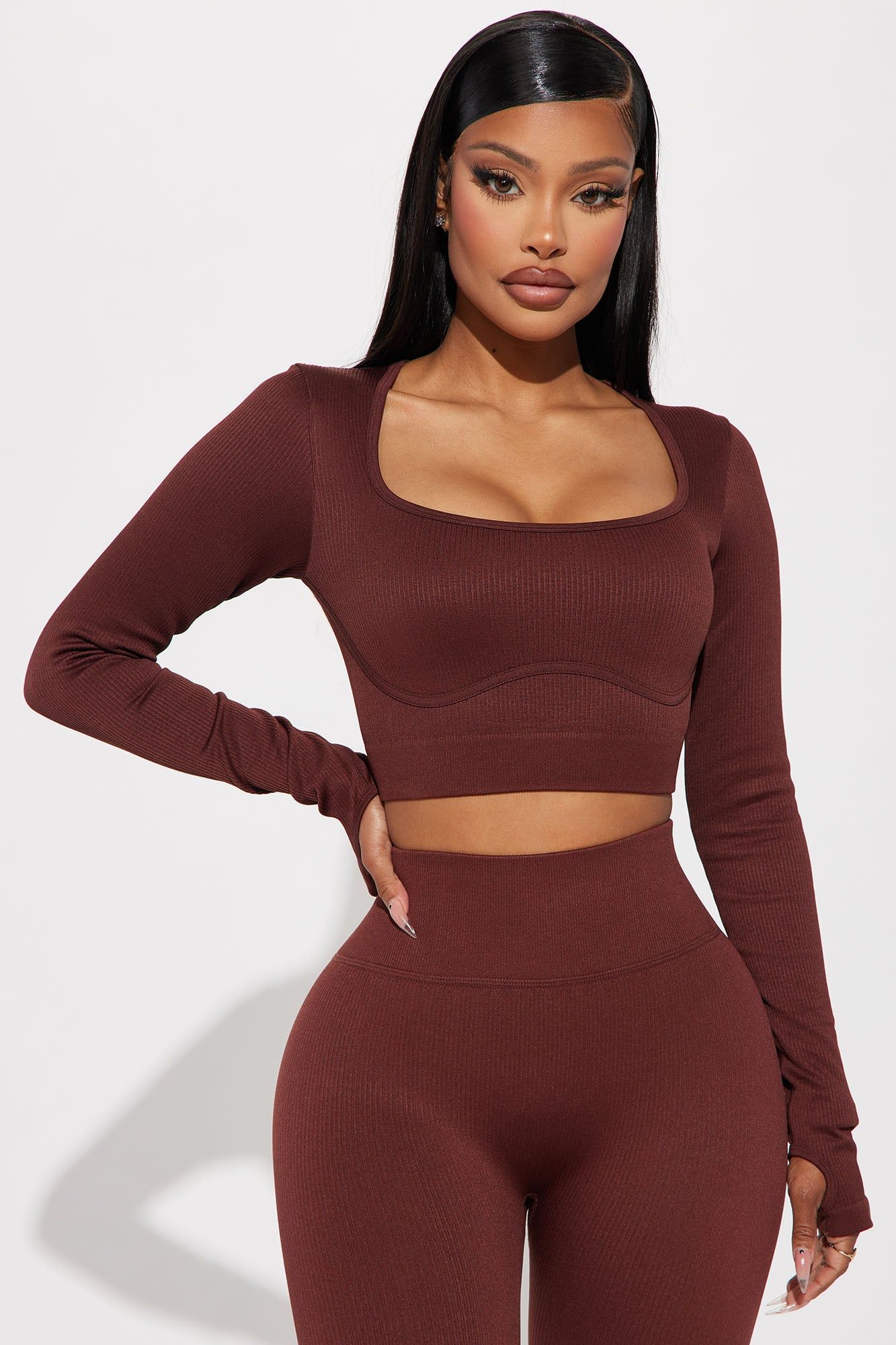 Werk It Seamless Long Sleeve Active Top - Mocha sold by Fashion Nova