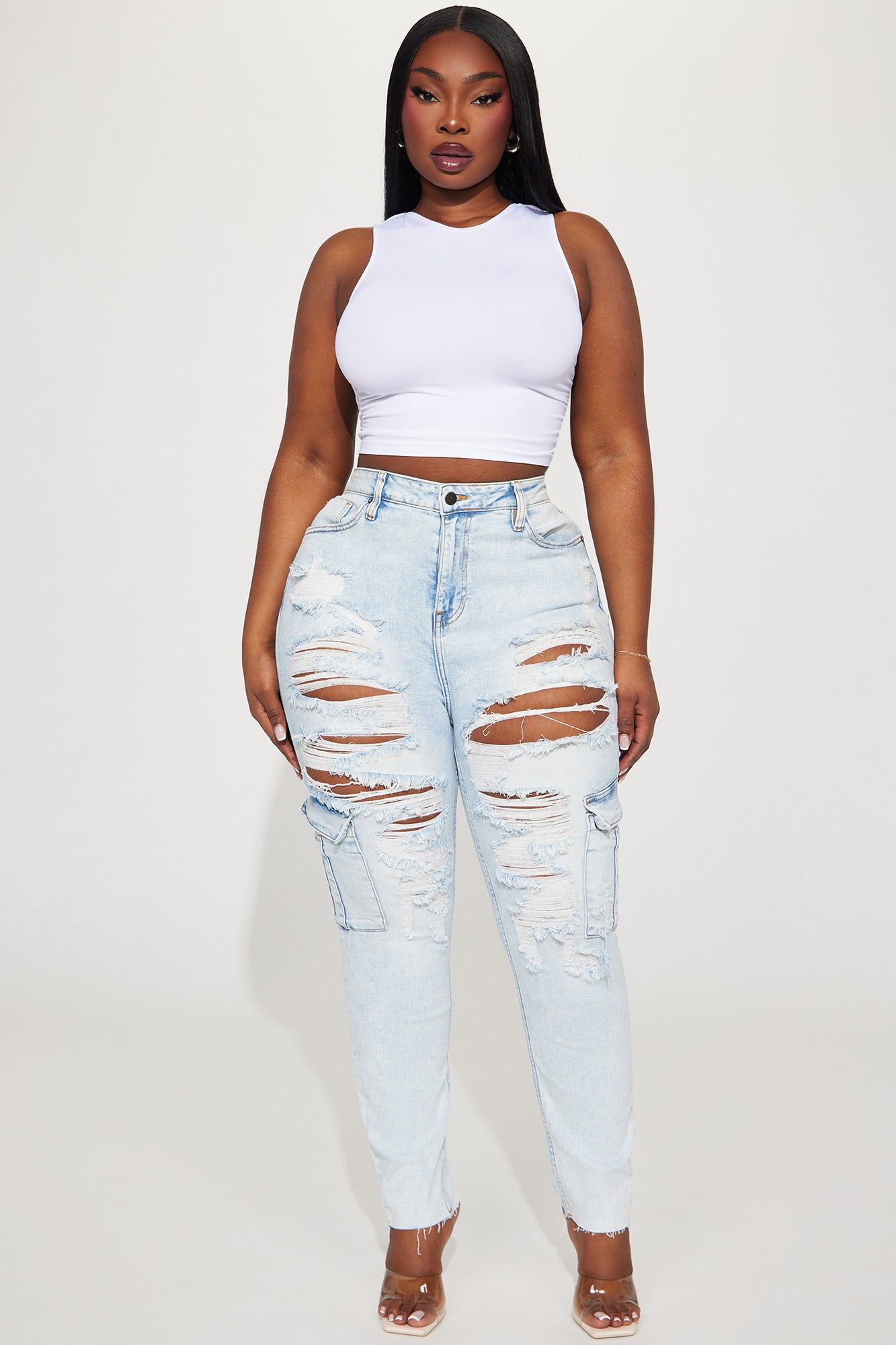 Called Out Low Stretch Cargo Skinny Jeans - Light Wash sold by Fashion Nova product image thumbnail 4