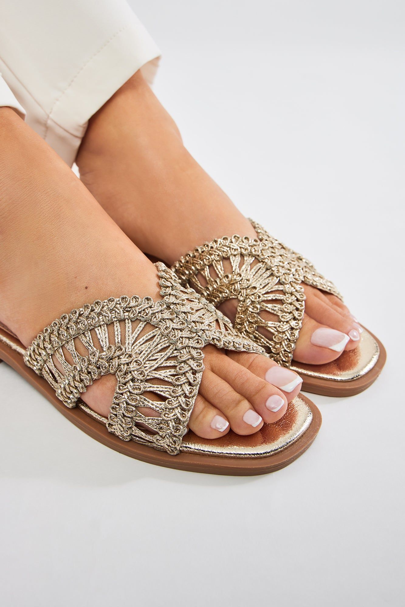 Got Me Chilled Flat Sandals - Gold sold by Fashion Nova