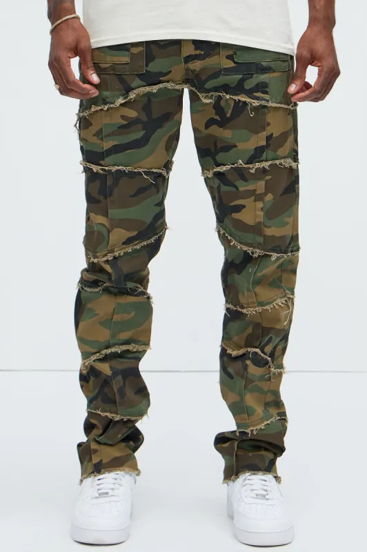 Get Me More Fray Panel Straight Pants - Camouflage sold by Fashion Nova