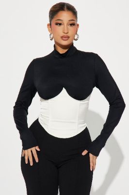 Hailey Satin Corset Top - Black/combo sold by Fashion Nova