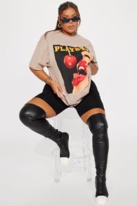 Cherry Flavor Playboy Graphic Tee - Taupe sold by Fashion Nova