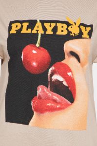 Cherry Flavor Playboy Graphic Tee - Taupe sold by Fashion Nova