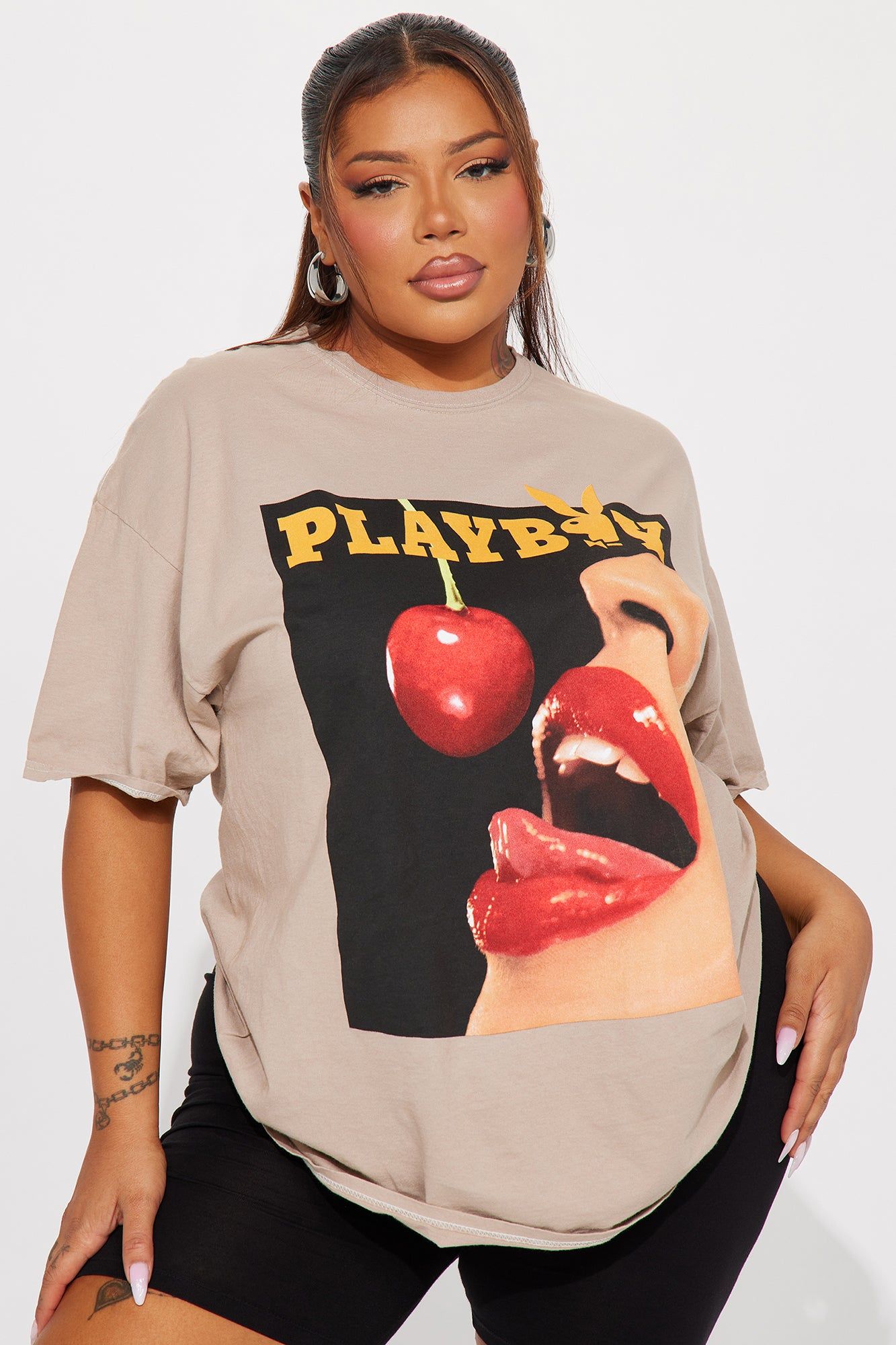 Cherry Flavor Playboy Graphic Tee - Taupe sold by Fashion Nova product image thumbnail 4