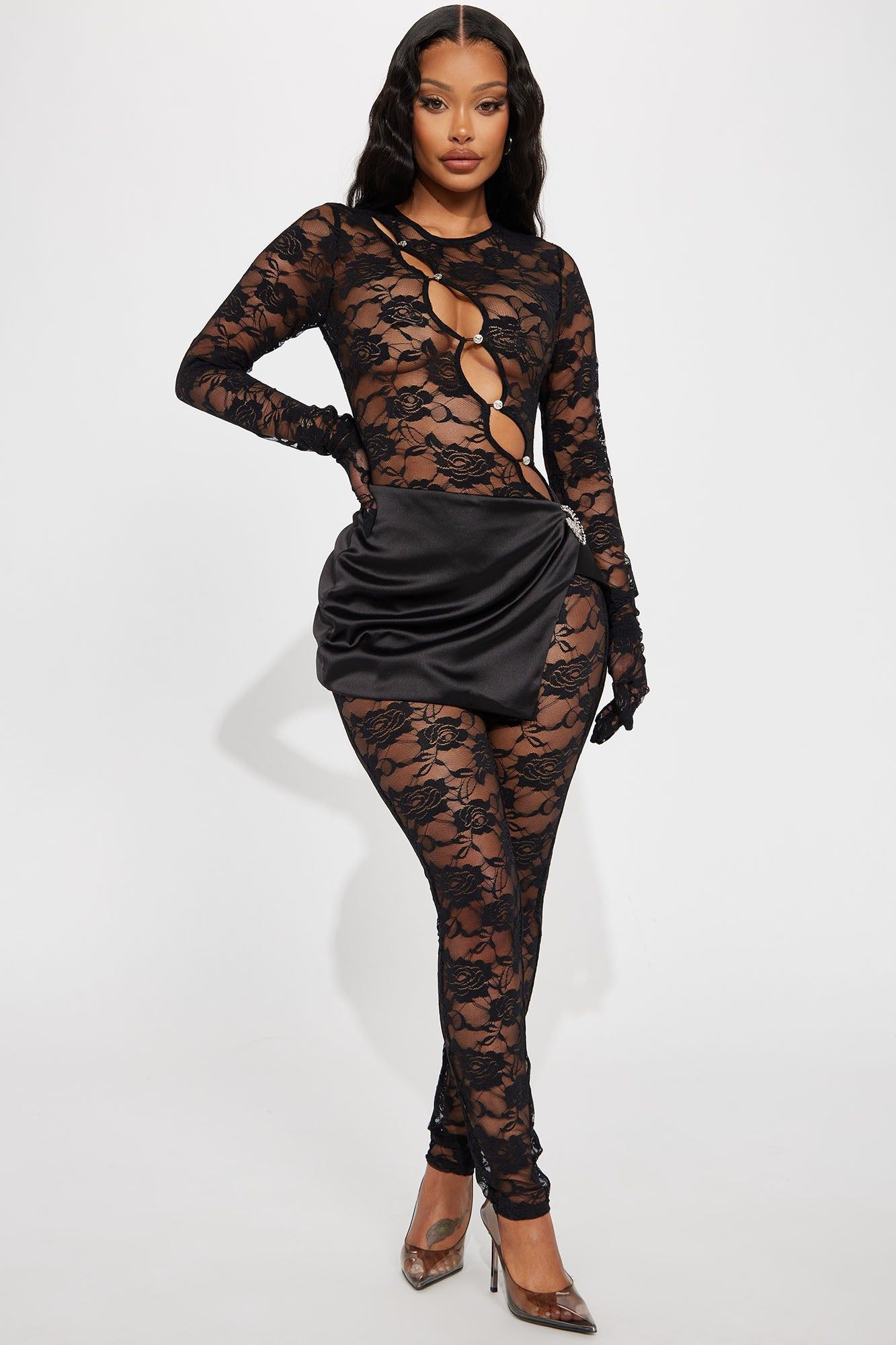 Love The Way Lace Jumpsuit Set - Black sold by Fashion Nova