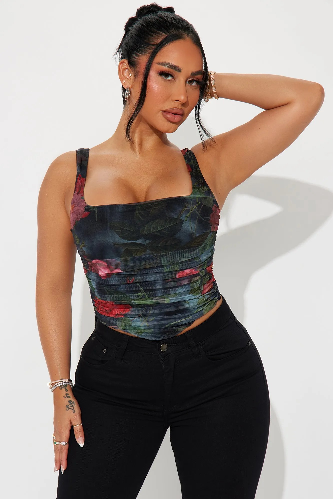 Find You Love Floral Corset Top - Black/combo sold by Fashion Nova