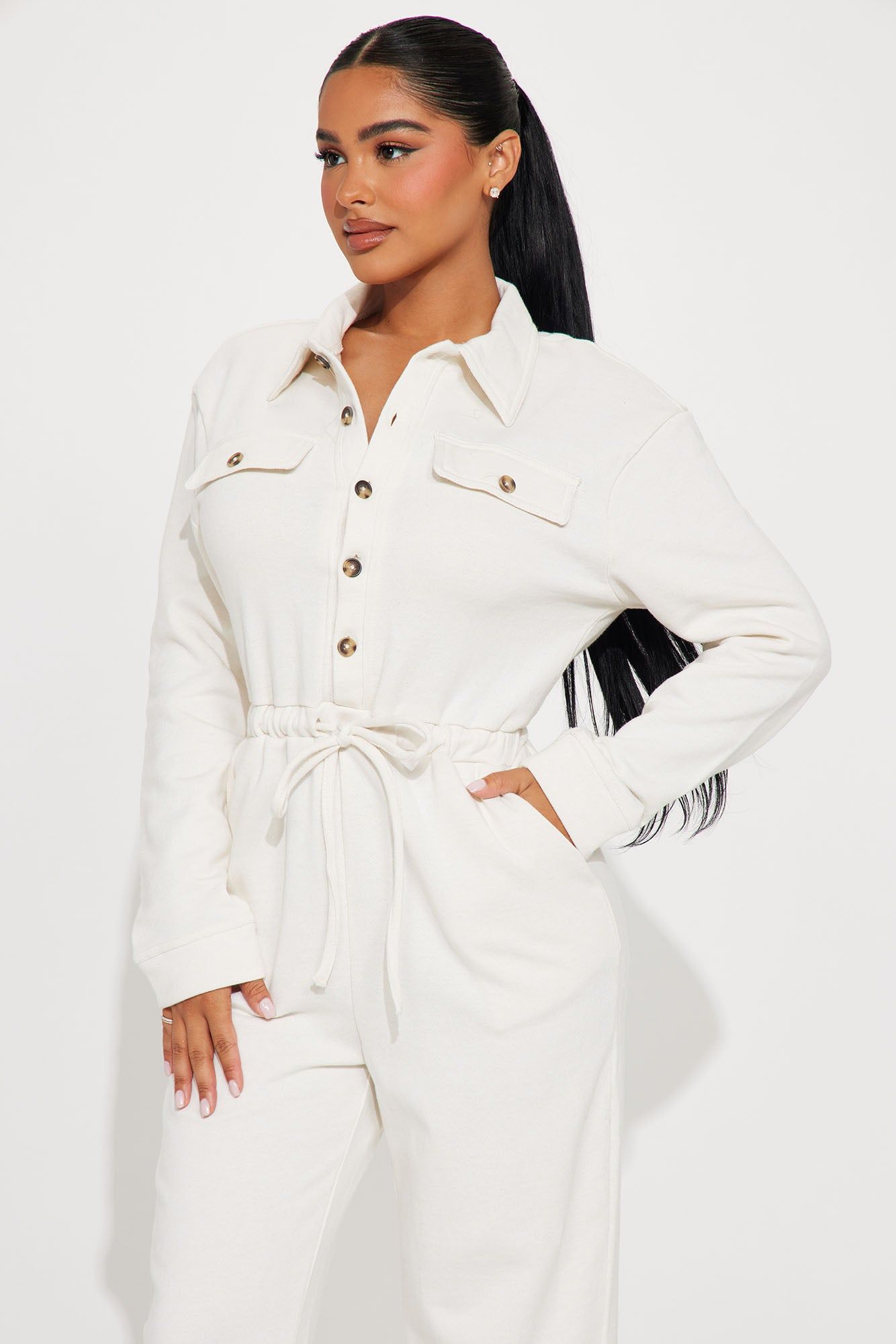 Chill Afternoon French Terry Jumpsuit - Cream sold by Fashion Nova product image thumbnail 2