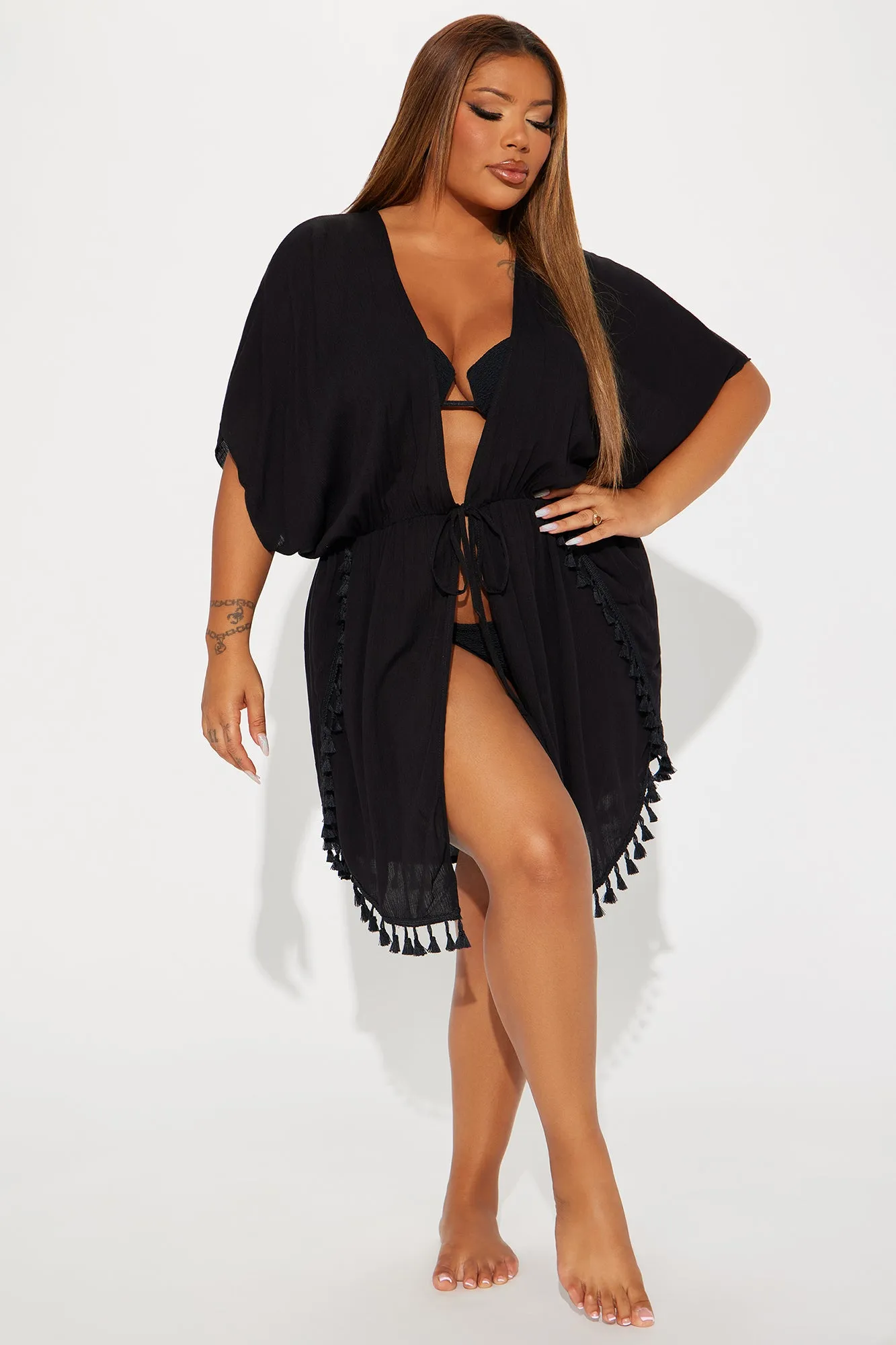 Island Sun Tassel Cover Up Kimono - Black sold by Fashion Nova product image thumbnail 4
