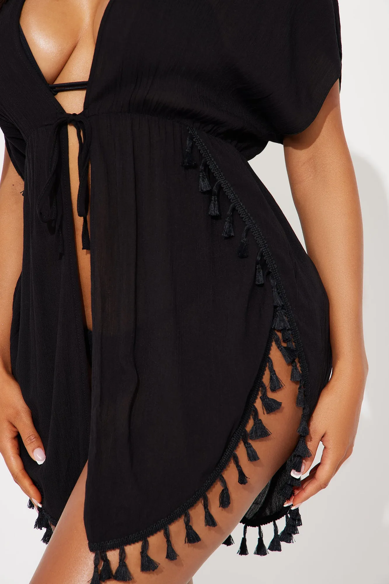 Island Sun Tassel Cover Up Kimono - Black sold by Fashion Nova product image thumbnail 2
