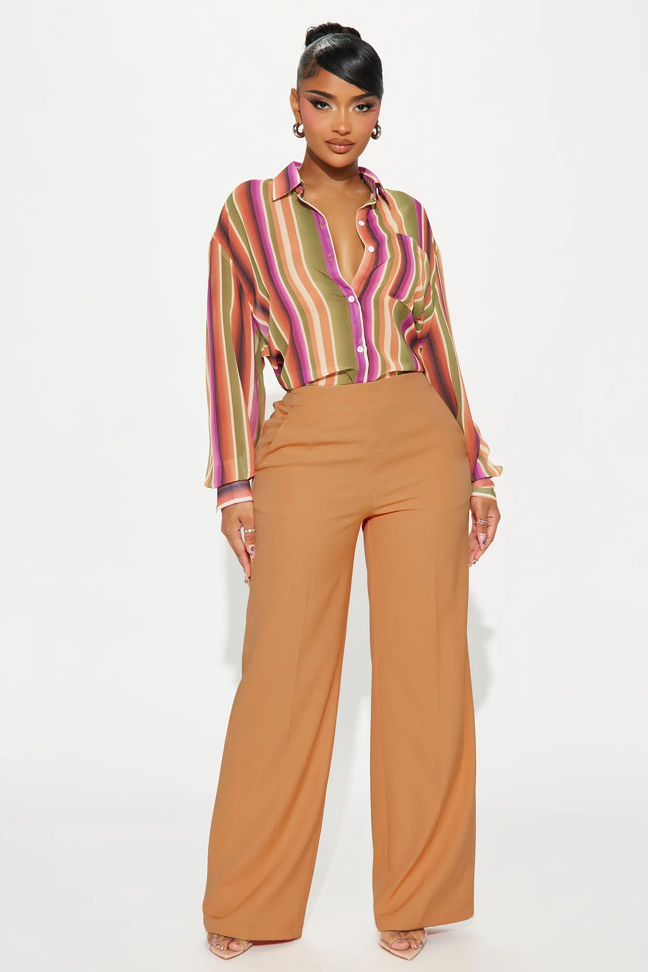 Taking It In Wide Leg Trouser - Peach | Parallel