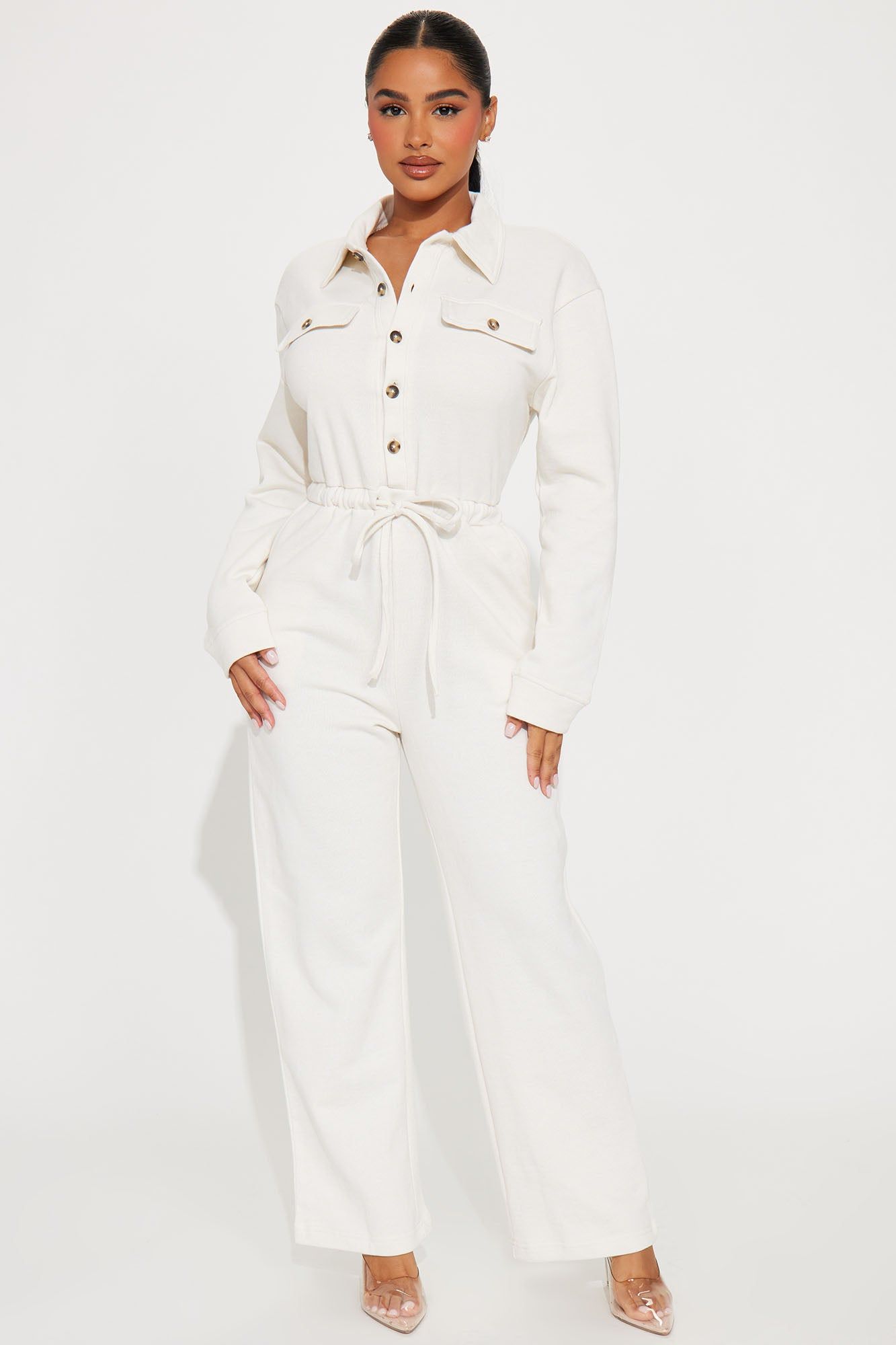 Chill Afternoon French Terry Jumpsuit - Cream sold by Fashion Nova