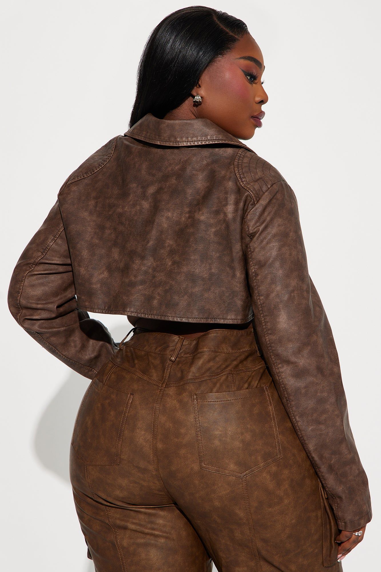 Ria Washed Faux Leather Crop Moto Jacket - Brown sold by Fashion Nova product image thumbnail 9
