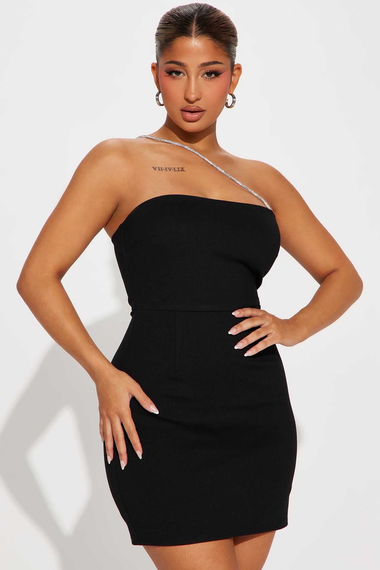 Stacey Rhinestone Mini Dress - Black sold by Fashion Nova