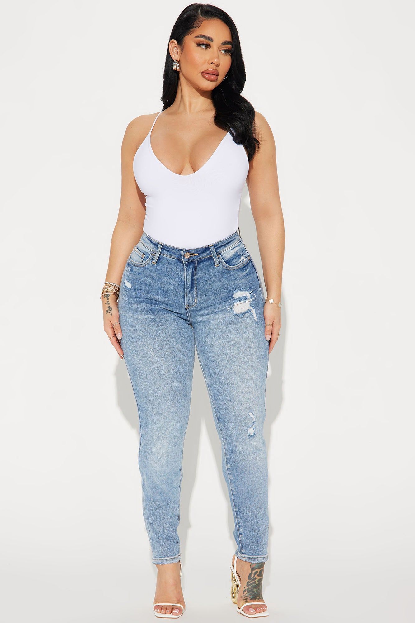 Doing It Justice Stretch Ripped Skinny Jeans - Medium Wash sold by Fashion Nova