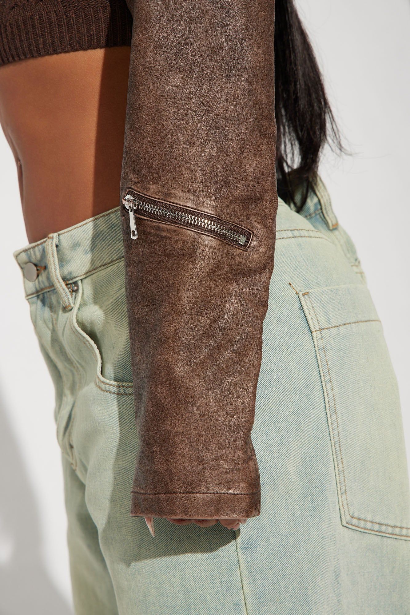 Ria Washed Faux Leather Crop Moto Jacket - Brown sold by Fashion Nova product image thumbnail 4