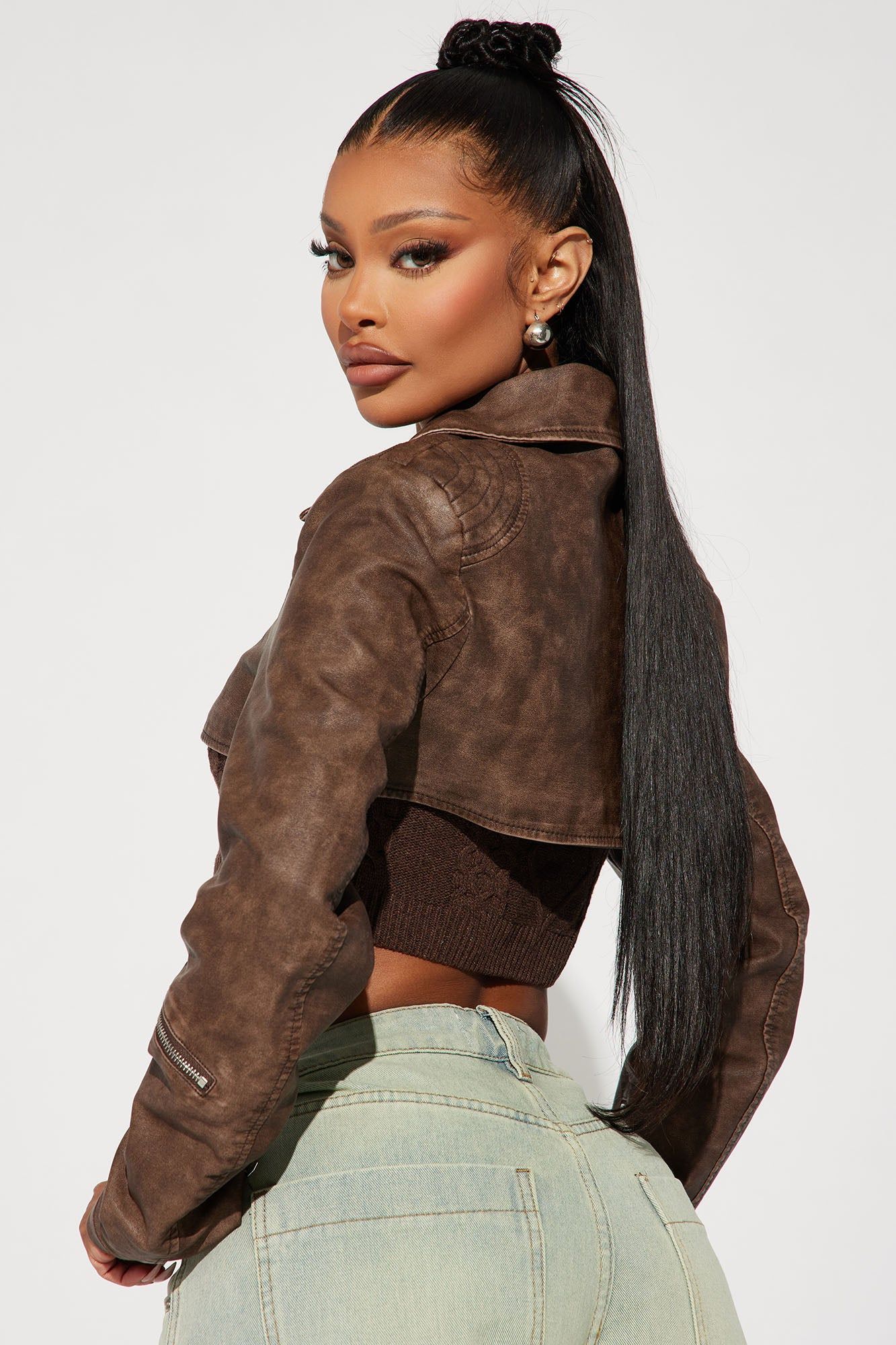 Ria Washed Faux Leather Crop Moto Jacket - Brown sold by Fashion Nova product image thumbnail 5